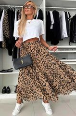 Leopard Print Tiered Maxi Skirt