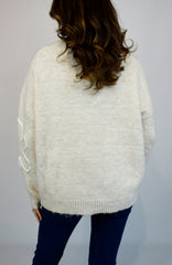 Large Flower Embroidered Knit Cream