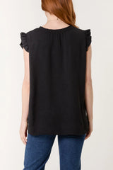 Frill Sleeve Necklace Top in Black