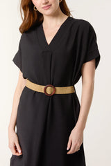 V-neck Belted Pocket Dress Black