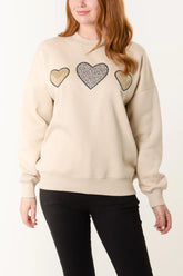 Animal Hearts Sweatshirt Stone
