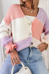 Colour Block Knitted Cardigan Lilac