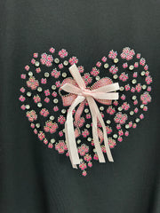 Frill Sleeve Heart Tee With Bow Black