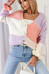Colour Block Knitted Cardigan Lilac