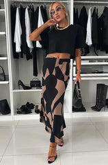 Satin Brown/black Print Midaxi Skirt
