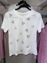 Multi Diamanté Heart Tee White