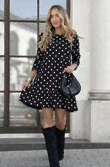 Frill Hem Spot Dress Black