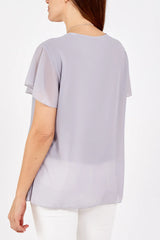 Short Sleeved Oversized Pleated Top in Pale Grey