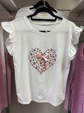 Frill Sleeve Heart Tee With Bow White