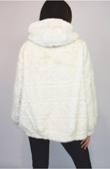 Oversized Hooded Fur Coat Cream