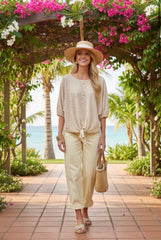 Textured Tie Front Blouse Beige