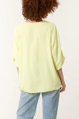 V-Neck Tie Front Blouse Half Sleeve Lemon