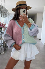 Colour Block Wool Cardigan Pink