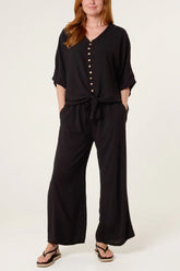 Front Tie Button Detail Co-ord Black