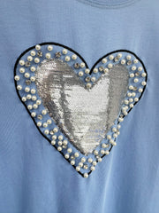 Sequin Heart Tee Blue
