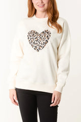 Diamante Animal Heart Sweatshirt Ivory