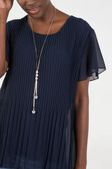 Short Sleeved Oversized Pleated Top in Navy
