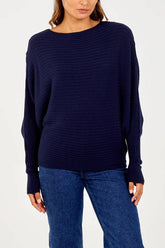 Batwing Ribbed Knit Jumper Navy