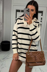 Zip Collar Stripe Knit Dress