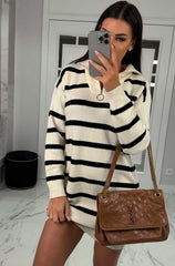 Zip Collar Stripe Knit Dress