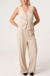 Textured Waistcoat and Trousers Set Stone