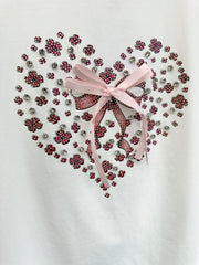 Frill Sleeve Heart Tee With Bow White