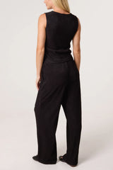 Textured Waistcoat and Trousers Set Black