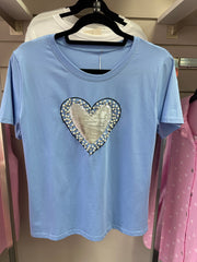 Sequin Heart Tee Blue