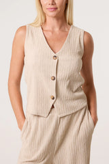 Textured Waistcoat and Trousers Set Stone