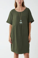 Relaxed Fit Pocket Dress in Khaki