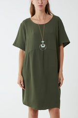 Relaxed Fit Pocket Dress in Khaki