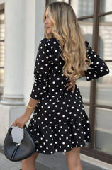 Frill Hem Spot Dress Black