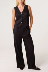 Textured Waistcoat and Trousers Set Black