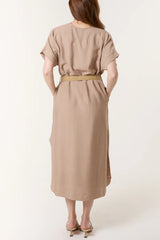 V-neck Belted Pocket Dress Mocha