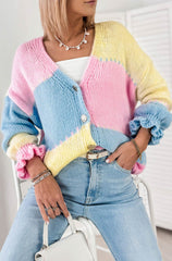 Colour Block Knitted Cardigan Yellow
