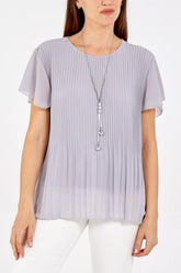 Short Sleeved Oversized Pleated Top in Pale Grey
