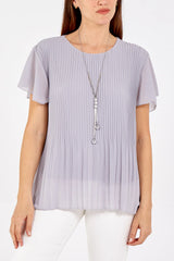 Short Sleeved Oversized Pleated Top in Pale Grey