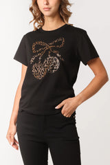 Embellished Leopard Cherries and Bow Tee
