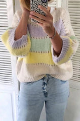 Colour Block Wool Knit Stone/Lilac