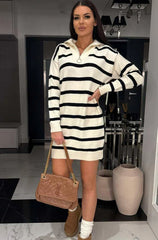 Zip Collar Stripe Knit Dress