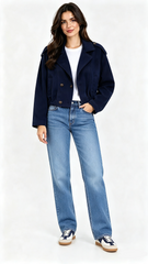 Double Breasted Suede Jacket Navy