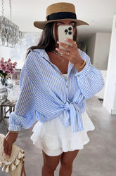 Blue And White Stripe Oversized Cotton Shirt