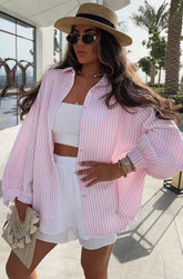 Pink And White Stripe Oversized Cotton Shirt