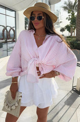 Pink And White Stripe Oversized Cotton Shirt