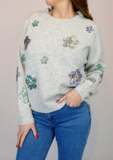 Sequin flowers Soft Knit Jumper