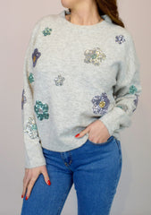 Sequin flowers Soft Knit Jumper
