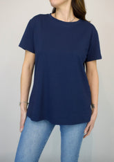 Oversized Plain Cotton Tee Navy