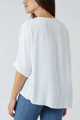 V-Neck Tie Front Blouse Half Sleeve White