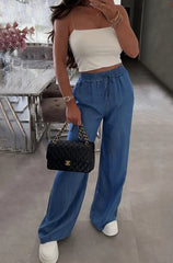 Wide Leg Soft Trousers Darker Denim