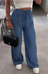 Wide Leg Soft Trousers Darker Denim